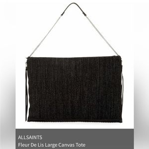 All Saints Fleur De Lis Large Black Canvas Tote